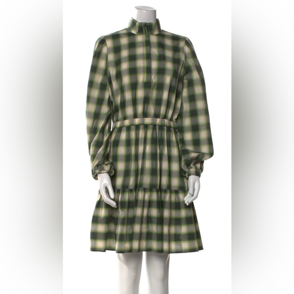 Green Plaid Long Sleeve Dress